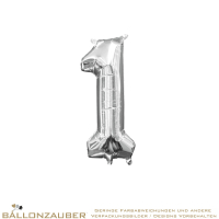 Folienballon Zahl 1 Silber Metallic 40cm = 16inch nur für Luftfüllung geeignet