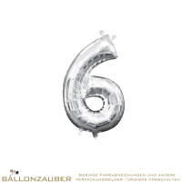 Folienballon Zahl 6 Silber Metallic 40cm = 16inch nur für Luftfüllung geeignet