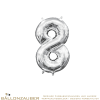 Folienballon Zahl 8 Silber Metallic 40cm = 16inch nur für Luftfüllung geeignet