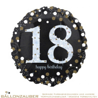 Folienballon Rund Happy Birthday 18 schwarz holografisch 45cm = 18inch