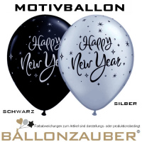 Latexballon Happy New Year Rund schwarz silber Ø28cm Umf. 85/95cm 11inch Ballon