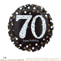 Folienballon Rund Happy Birthday 70 schwarz holografisch 45cm = 18inch