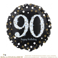 Folienballon Rund Happy Birthday 90 schwarz holografisch 45cm = 18inch