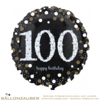 Folienballon Rund Happy Birthday 100 schwarz holografisch 45cm = 18inch