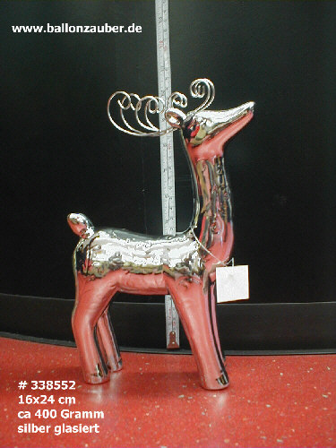 Hirsch Dekofigur Weihnachten Keramik Silberglasur 16 cm