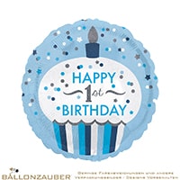 Folienballon Rund Happy 1st Birthday bunt 45cm = 18inch