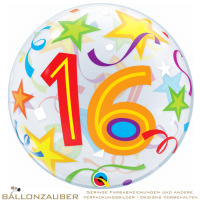 Folienballon Bubble 16 Brilliant Stars Bunt Transparent 56cm = 22inch