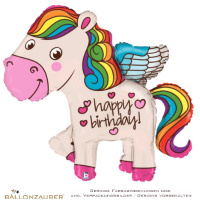 Folienballon Sonderform Pony Happy Birthday bunt holographic 114cm = 45inch
