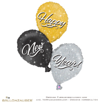 Folienballon Traube Happy New Year schwarz silber gold holographic 90cm = 35inch