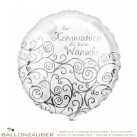 Folienballon Rund Zur Kommunion die besten Wünsche weiß metallic 45cm = 18inch
