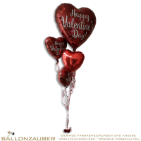 Folienballon Bouquet Happy Valentines Day Rot 180cm = 71inch heliumgefüllt mit Glanzband am Gewicht