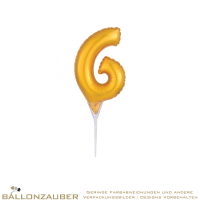 Folienballon Zahl 6 am Stab Gold Metallic 15cm = 6inch