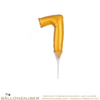 Folienballon Zahl 7 am Stab Gold Metallic 15cm = 6inch