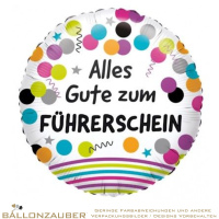 Folienballon Rund Alles Gute zum Führerschein bunt 45cm = 18inch Ballon