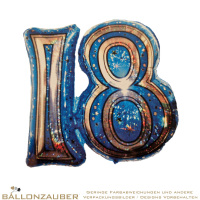 Folienballon Zahl 18 blau silber holographic 90cm = 35inch