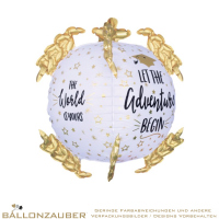 Folienballon Kugelrund The World is yours, let the adventure begin Weiß Metallic 55cm = 22inch