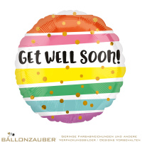 Folienballon Rund Get Well Soon Stripes & Dots Bunt 45cm = 18inch