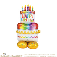 Folienballon AirLoonz Geburtstagstorte Happy Birthday Bunt 134cm = 53inch für Luftfüllung
