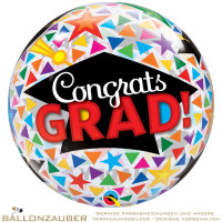 Folienballon Bubble Congrats Grad Caps & Triangles Bunt Transparent 56cm = 22inch