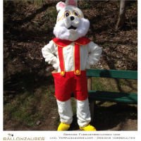 Kostüm Hase Plüschkostüm Profikostüm zur MIETE Ostern Werbung Entertainer Hase Kostüm weiß, rot