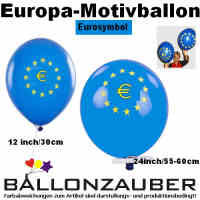 Latexballons Rund Eurogeld-Symbol Sternenkranz blau gelb Ø30cm Umf. 95/105cm 11inch