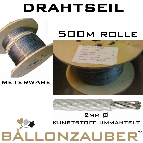 Drahtseil Dekoseil 2,0mm  ummantelt, ideal fr Auenmontage von Ballonketten