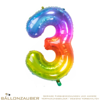 Folienballon Zahl 3 Bunt Metallic 86cm = 34inch