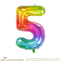 Folienballon Zahl 5 Bunt Metallic 86cm = 34inch
