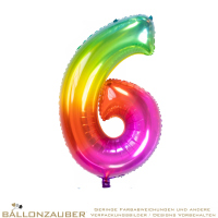 Folienballon Zahl 6 Bunt Metallic 86cm = 34inch