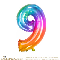 Folienballon Zahl 9 Bunt Metallic 86cm = 34inch