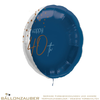 Folienballon Rund Happy 40th Elegant True Blue Metallic 45cm = 18inch