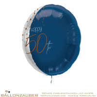 Folienballon Rund Happy 50th Elegant True Blue Metallic 45cm = 18inch