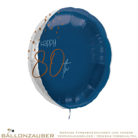 Folienballon Rund Happy 80th Elegant True Blue Metallic 45cm = 18inch