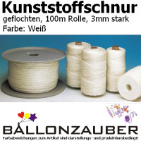 Dekoseil Kunststoffschnur geflochten Wei 3mm 100m Spule Ballondeko Dekoschnur Kunststoffschnur wei