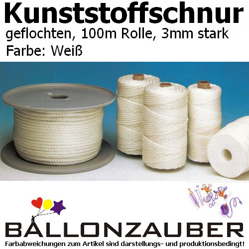 Dekoseil Kunststoffschnur geflochten Weiß 3mm 100m Spule Ballondeko Dekoschnur