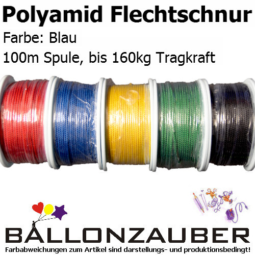 Dekoseil Polyamid Flechtschnur Blau 3mm 100m Spule Ballondeko Dekoschnur