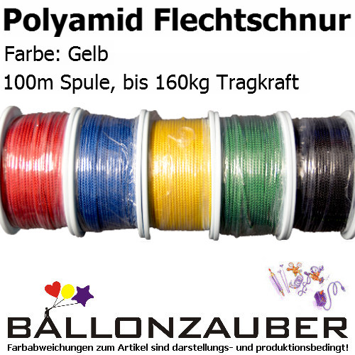Dekoseil Polyamid Flechtschnur Gelb 3mm 100m Spule Ballondeko Dekoschnur