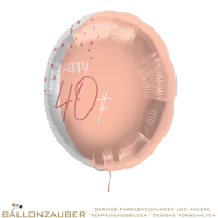 Folienballon Rund Happy 40th Elegant Lush Blush Metallic 45cm = 18inch