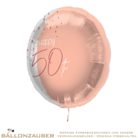 Folienballon Rund Happy 50th Elegant Lush Blush Metallic 45cm = 18inch