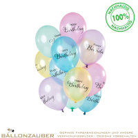 Latexballon-Set Rund Happy Birthday Pastellfarben kristall Ø33cm = 13inch Umf. 120cm