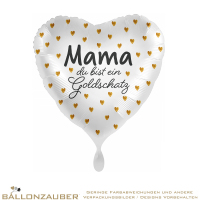 Folienballon Herz Mama du bist ein Goldschatz weiß Satin 71cm = 28inch