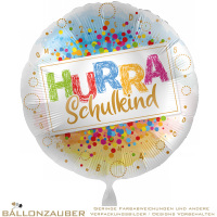 Folienballon Rund Hurra Schulkind bunt Satin 45cm = 18inch