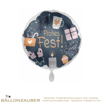 Folienballon Rund Frohes Fest! Bunt Satin 43cm = 17inch