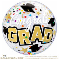 Folienballon Bubble Congrats Grad Stars & Dots Bunt Transparent 56cm = 22inch