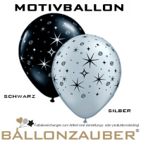Latexballon Sparkles u. Swirls Stars schwarz silber Ø28cm Umf. 85/95cm 11inch