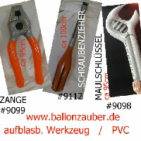 Maulschlüssel aufblasbar Deko-Werkzeug fast 100cm Maulschlüssel Schraubenschlüssel grau braun blau