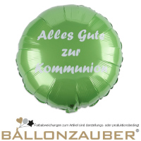 Folienballon Rund Alles Gute zur Kommunion hellgrün 45cm = 18inch Ballon