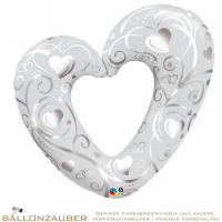 Folienballon Herz offen Hearts & Filigree weiß metallic 108cm = 43inch
