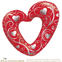 Folienballon Herz offen Hearts & Filigree rot metallic 108cm = 43inch