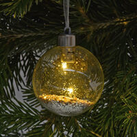 5x LED Glas Christbaum-Kugel mit goldenem Glitter